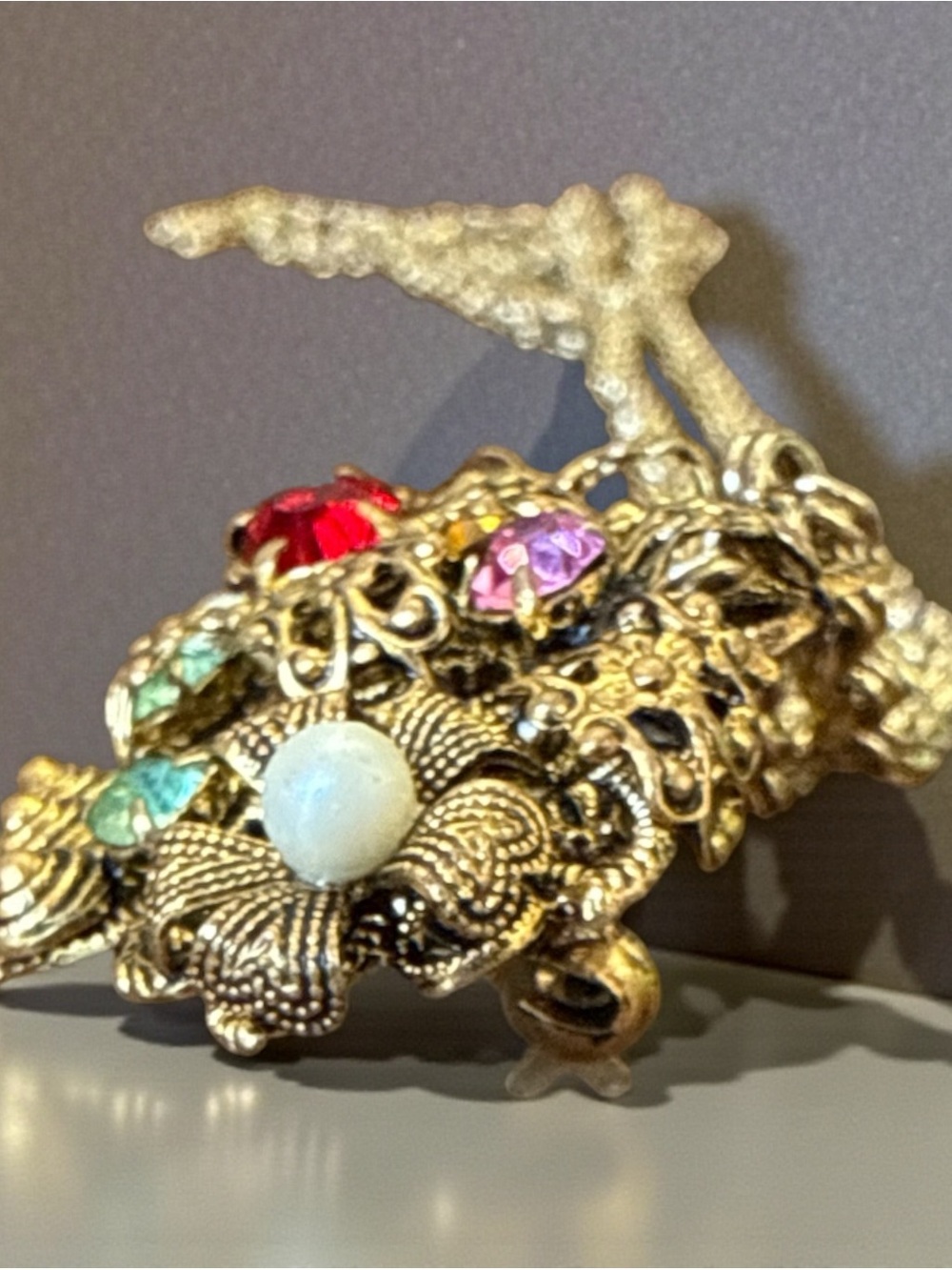 Vintage Czech Rhinestone Floral Basket Pendant with 30” Chain - Picture 7 of 11